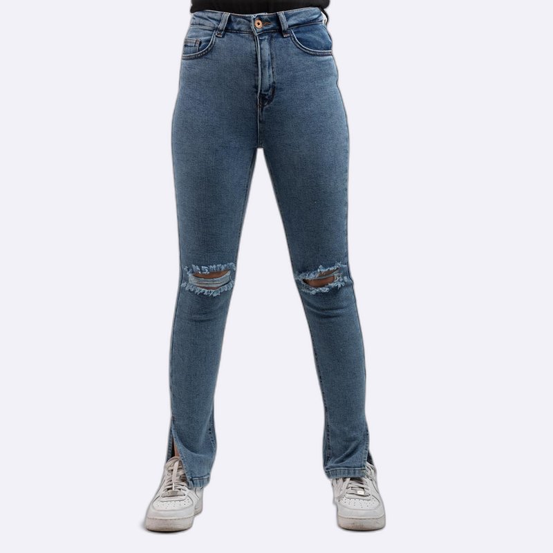 Ripped Knee High-Waisted Split Hem Jeans