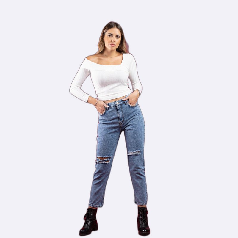 Distressed Light Wash Mom Jeans