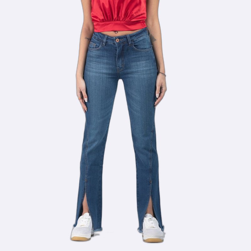 High-Waisted Slit Hem Denim Jeans