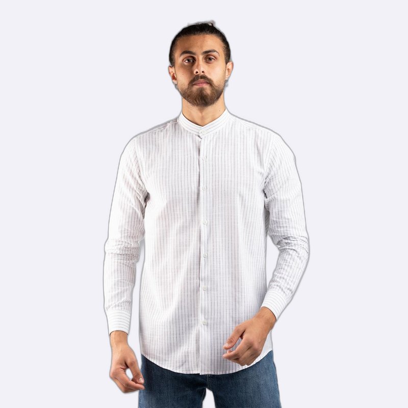 Mandarin Collar Striped Shirt
