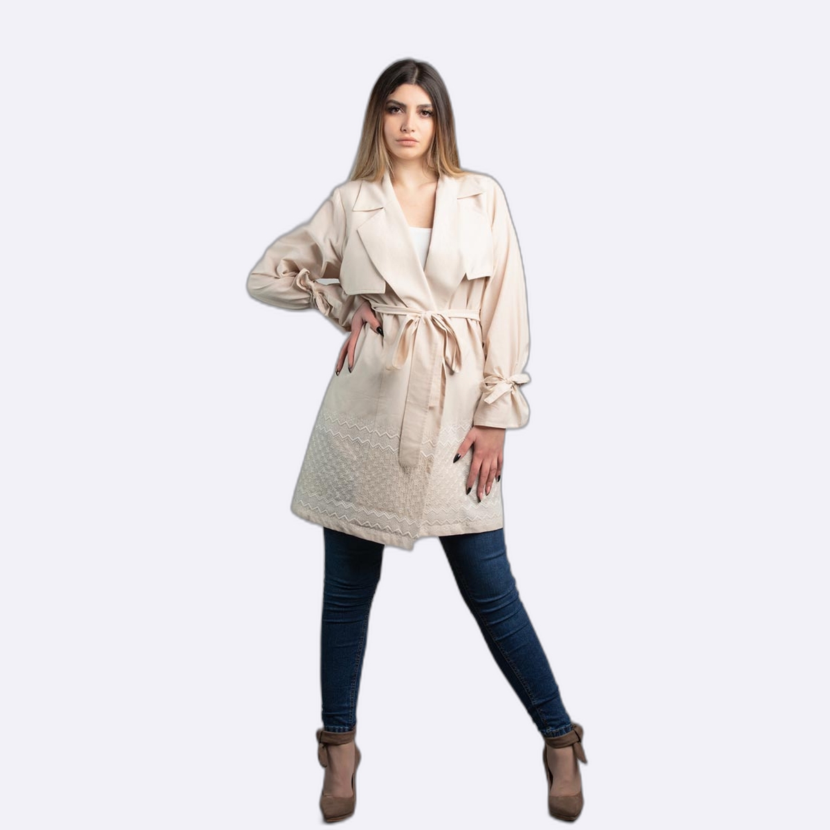 Women Embroidered Trench Coat