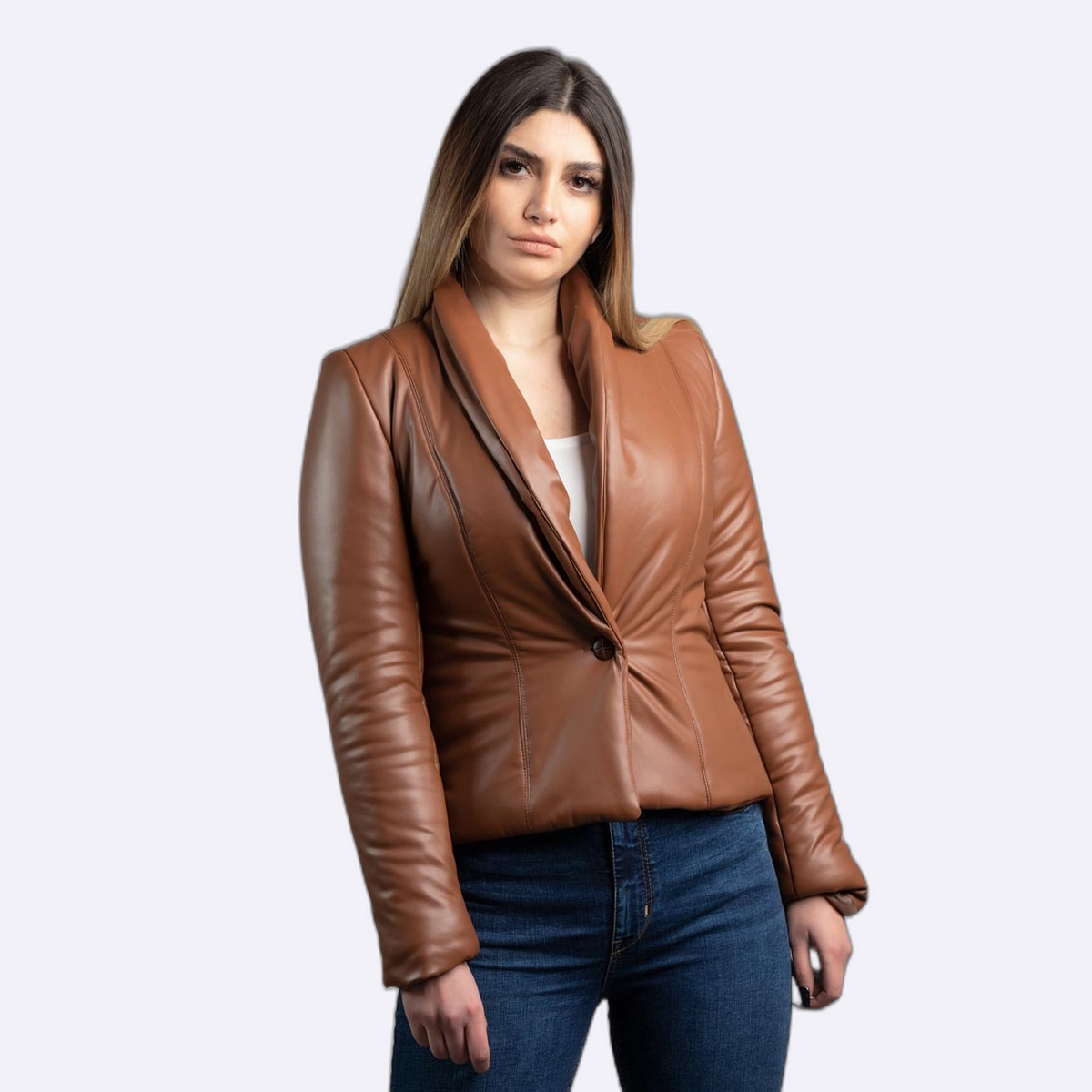 Women Faux Leather Blazer