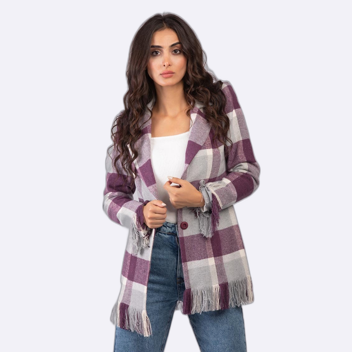 Fringed Plaid Jacket