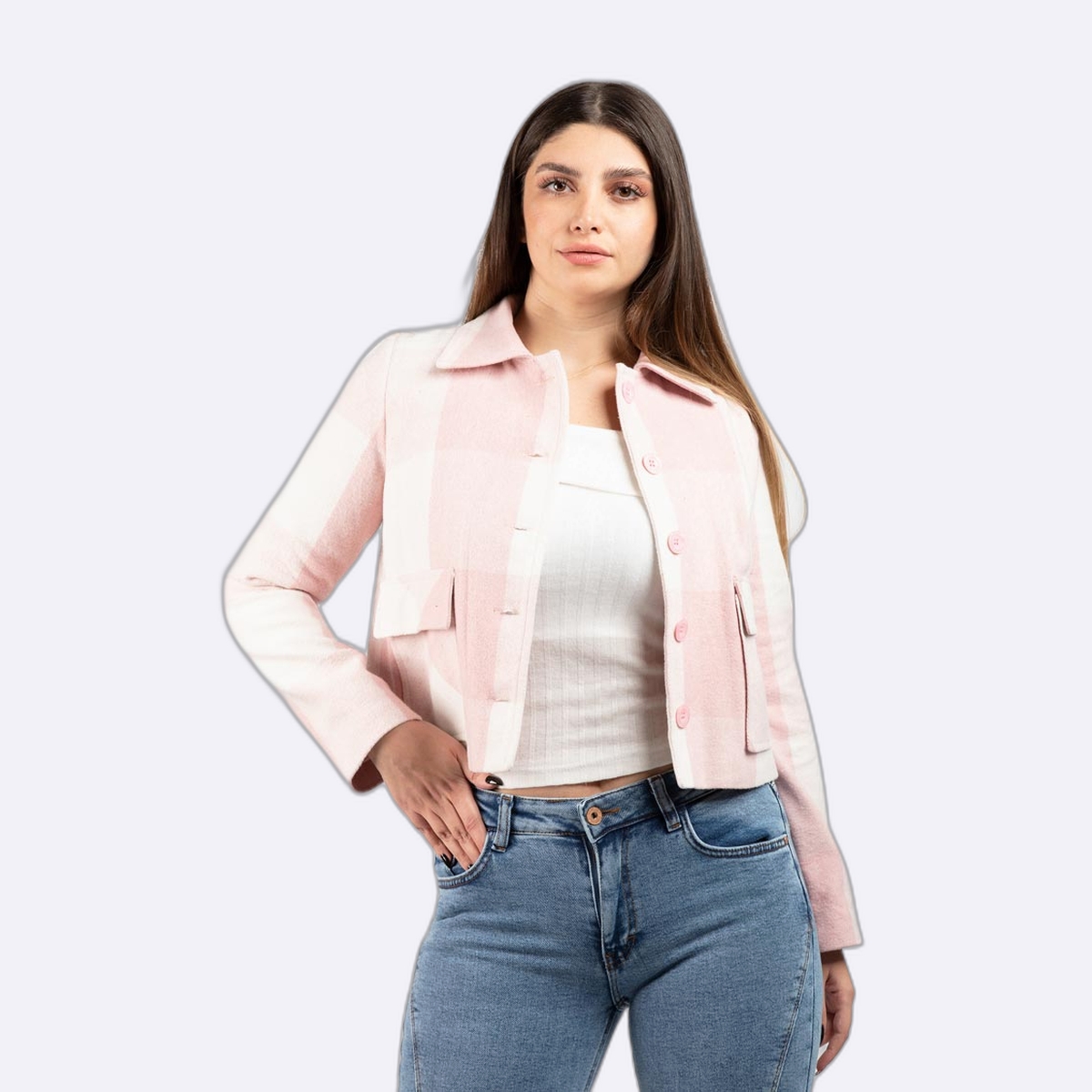 Cropped Plaid Shirt Jacket