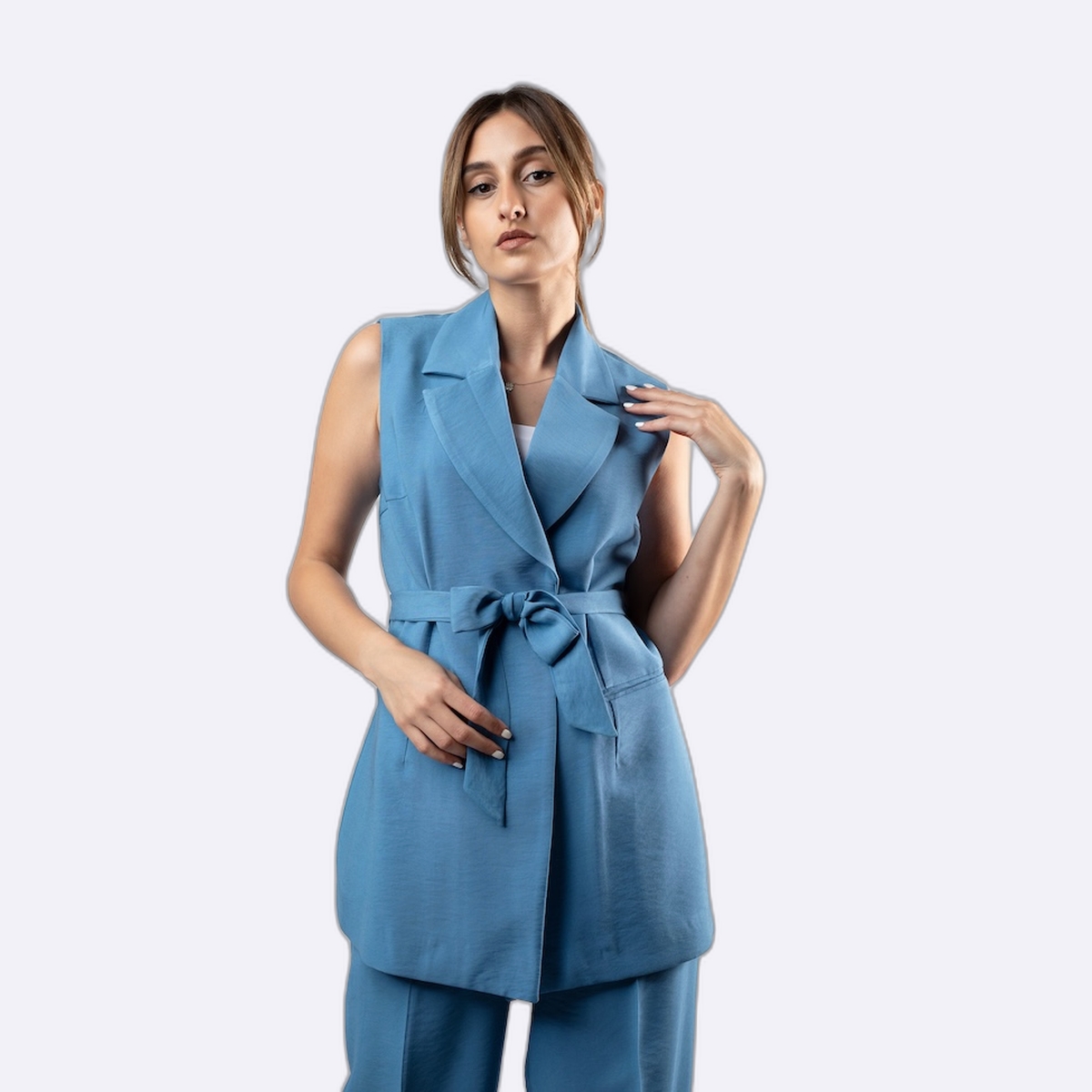 Sleeveless Blazer with Tie Waist