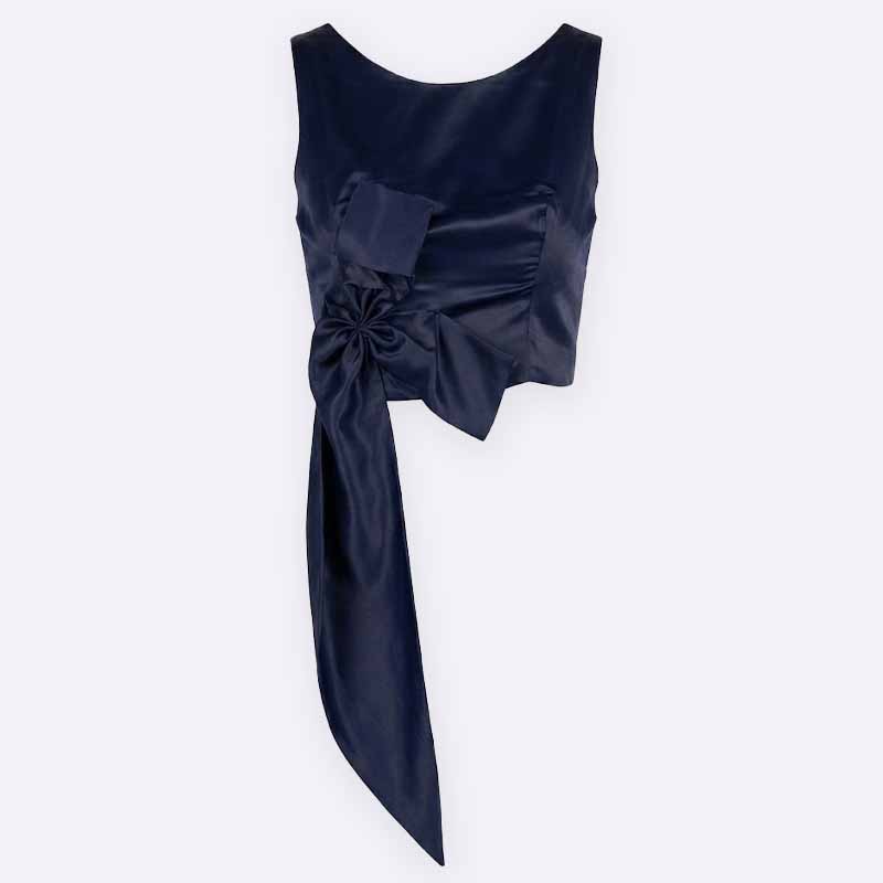 Satin Sleeveless Crop Top with Statement Bow