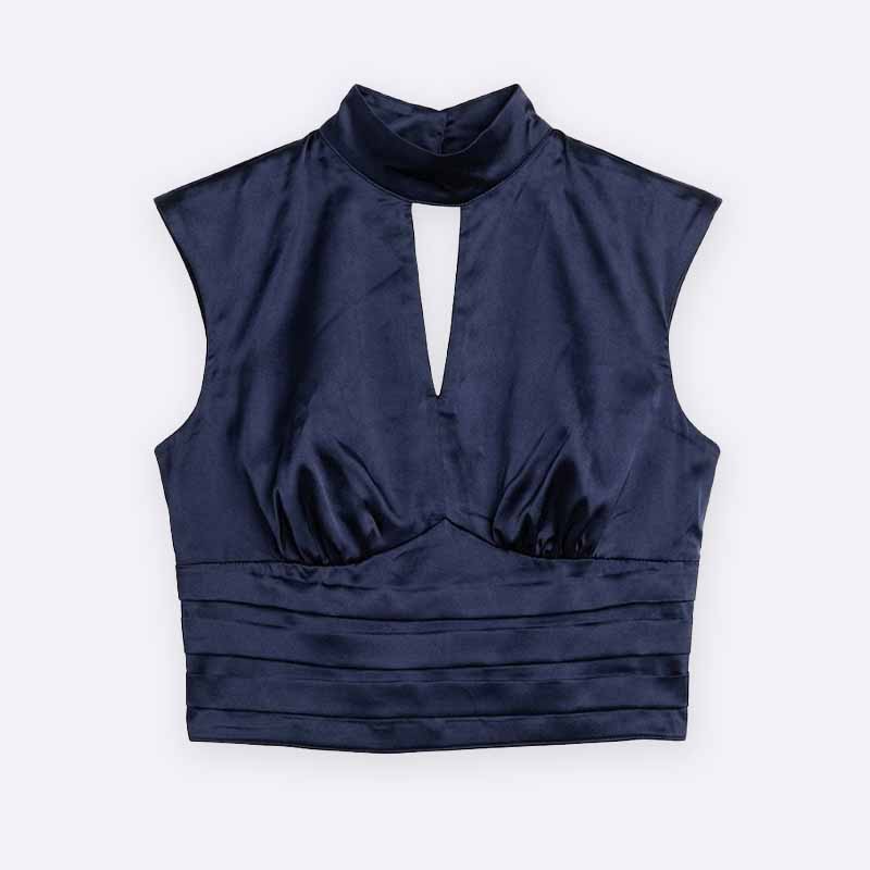 Satin Mock Neck Keyhole Crop Top