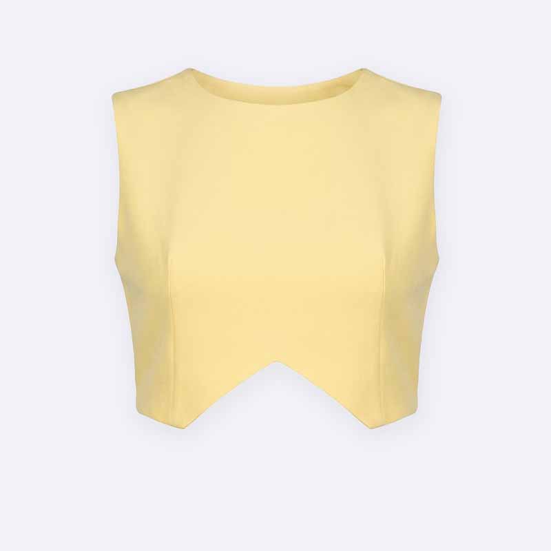 Sleeveless Round Neck Crop Top with Inverted V-Hem