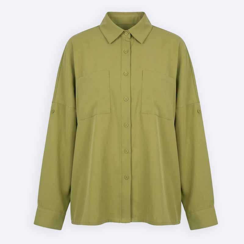 Oversized Shirt with Dual Chest Pockets and Roll-Up Sleeves