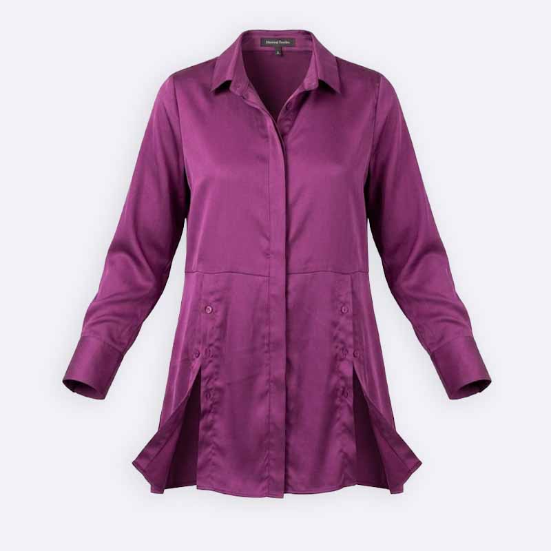 Satin Longline Shirt with Front Slits and Button Details