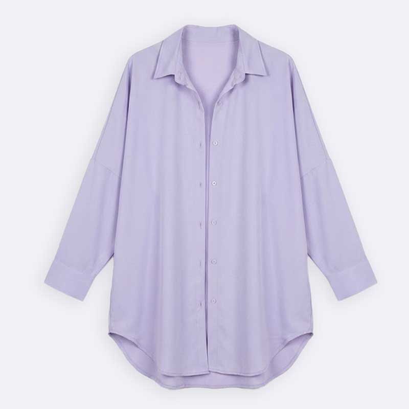 Oversized Longline Long Sleeve Shirt with Curved Hem