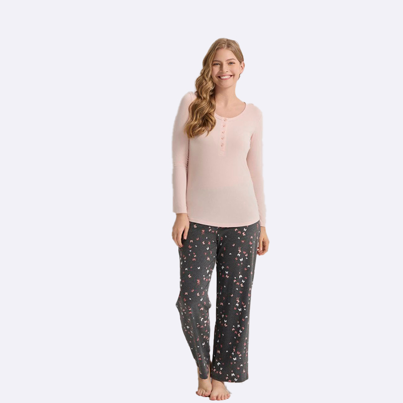 Henley Top and Printed Pants Pajama Set