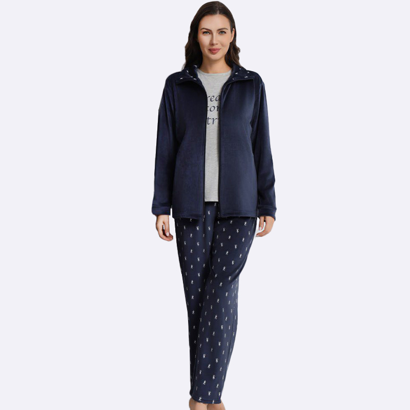 Women's Cozy Fleece Pajama Set with Zip-Up Jacket