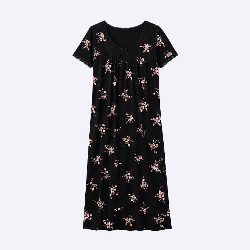 Floral Print Lace Trim Nightgown