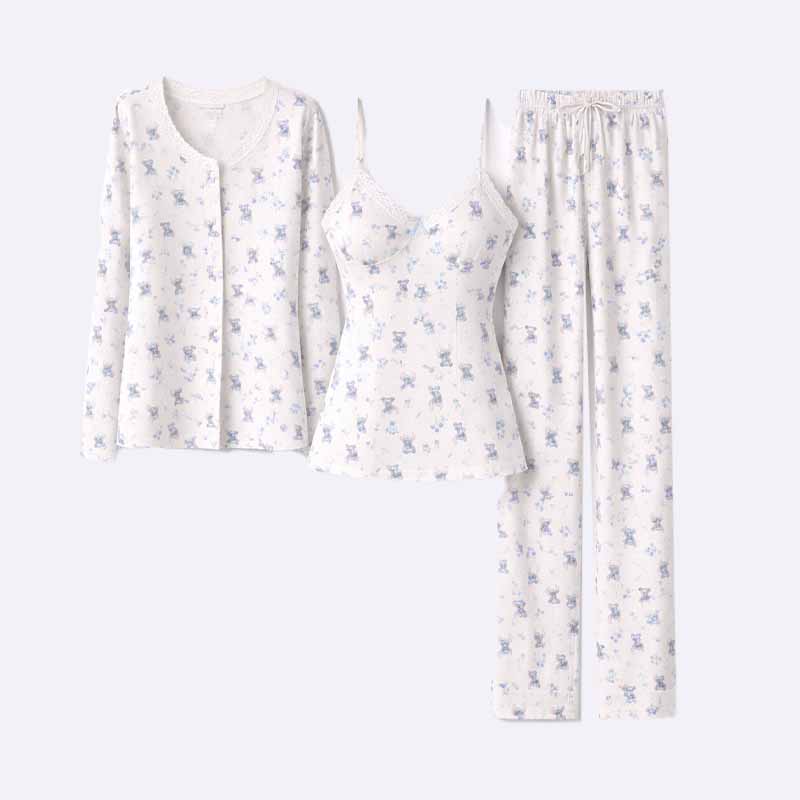 Floral Teddy Bear 3-Piece Pajama Set