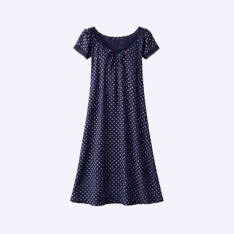 Navy Polka Dot Maxi Nightdress with Lace Trim