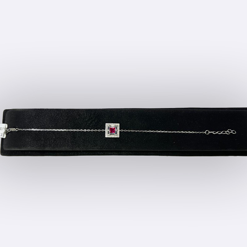 Ruby Radiance: Sterling Silver Square Bracelet