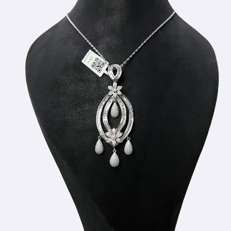Dazzling Silver Floral Cascade Pendant Necklace