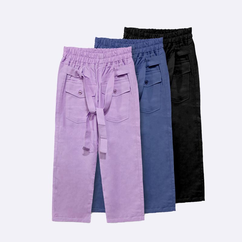 Girls High-Waist Wide-Leg Cargo Pants with Belt