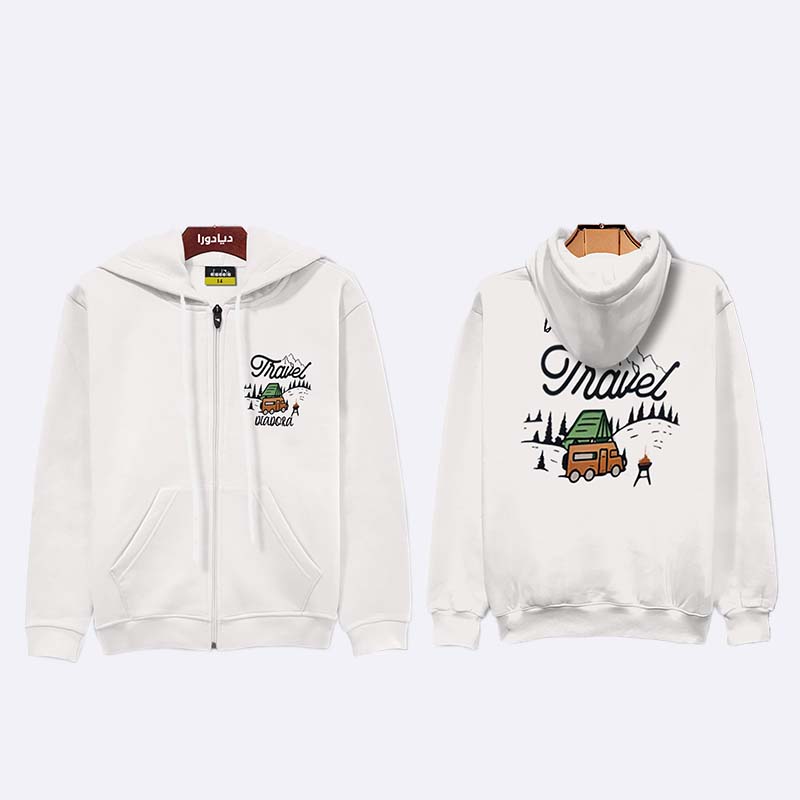 Travel Adventure White Zip-Up Hoodie