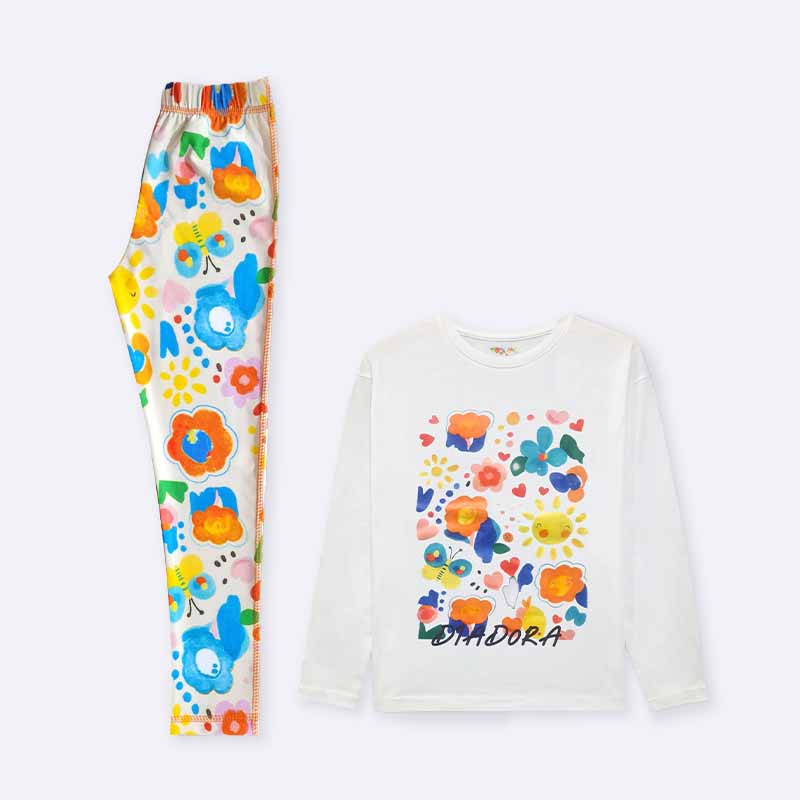 Girls Flower Graphic Pajama Set