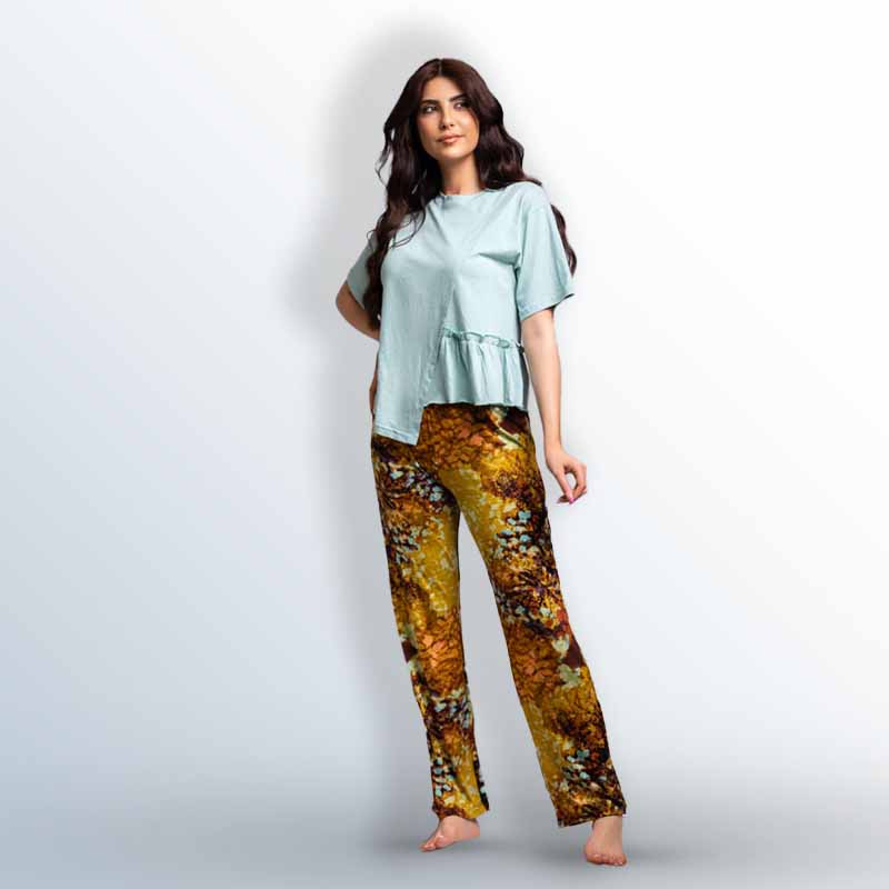 Cotton pajamas with wet cotton viscose pants