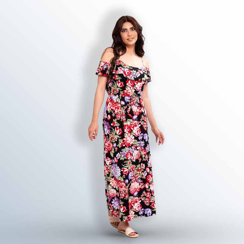 Long viscose robe with two knee slits