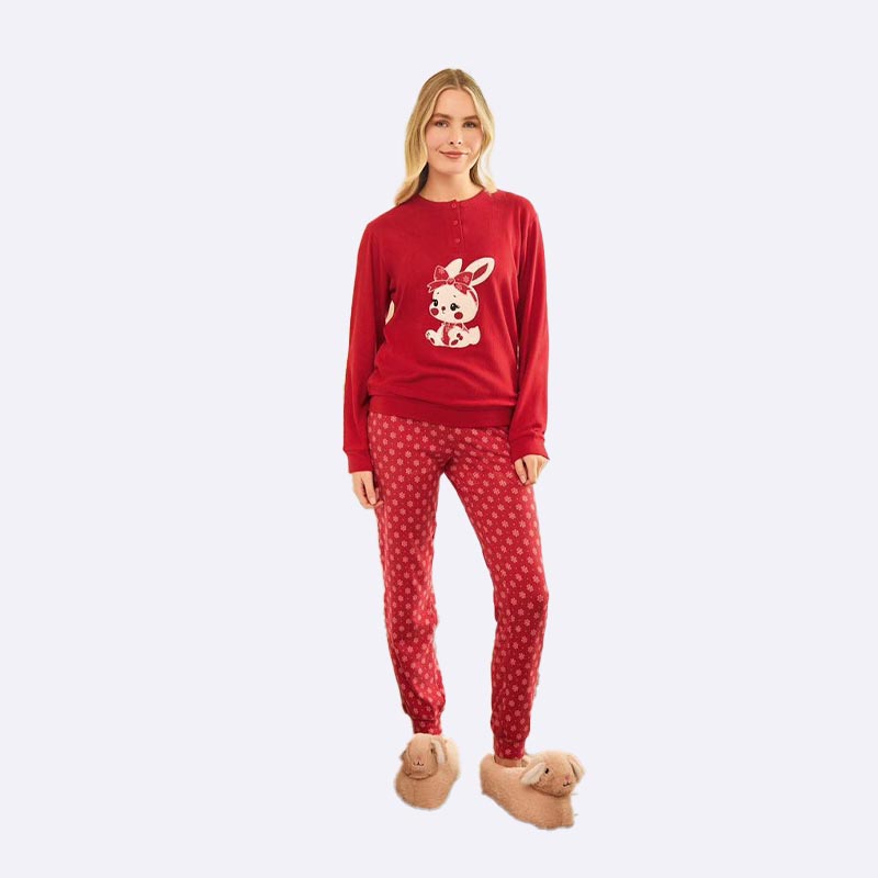 Women's Velvet Fleece Printed Pajama Set