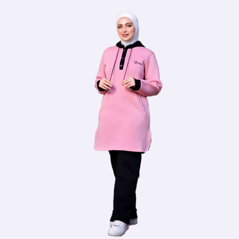 Fleece Color-Block Tunic Hoodie Suit