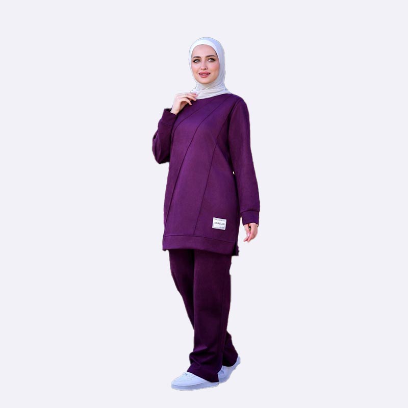 Suede/Chamois Tunic Suit with Geometric Detail