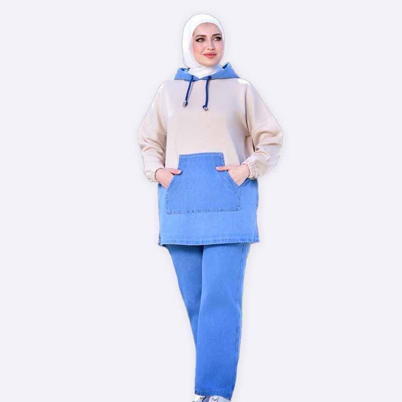Denim Patchwork Hoodie & Pants Set