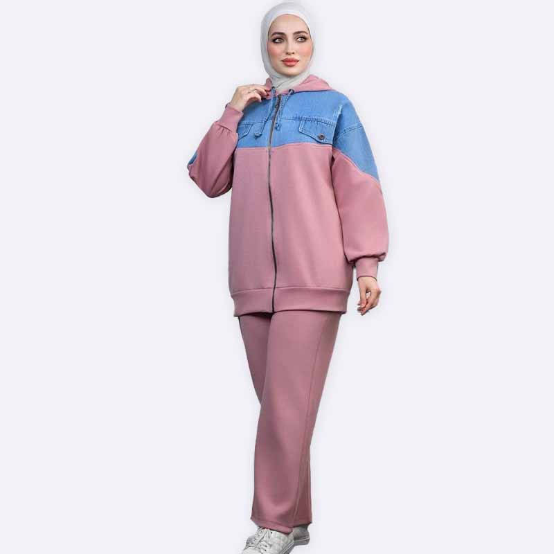 Denim Accent Hoodie & Pants Set