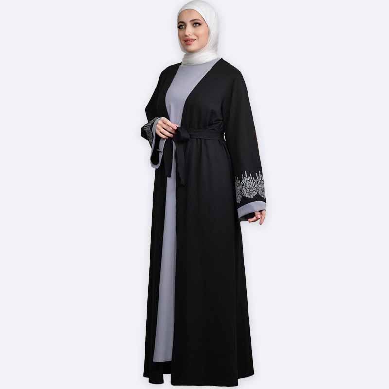 Elegant Black Abaya with Embroidered Sleeves