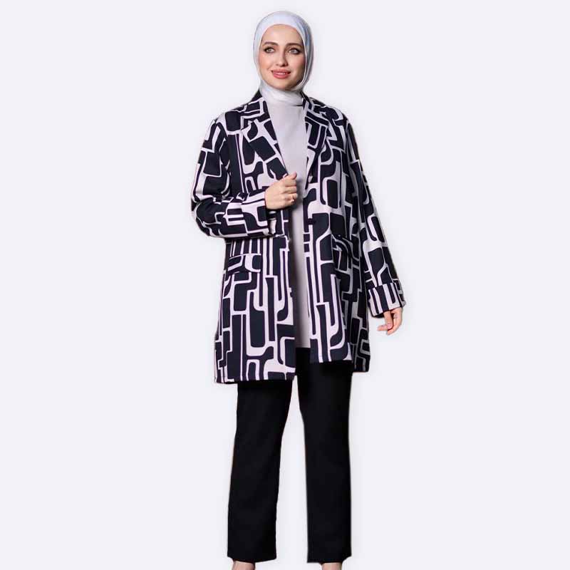 Abstract Print Longline Blazer