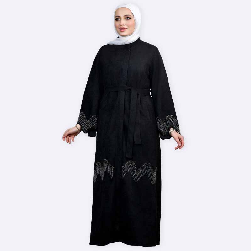 Elegant Embellished Black Abaya with Belt