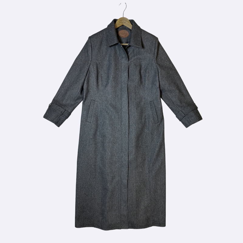 Women's Long Wool/Tweed Coat (Herringbone/Gray)