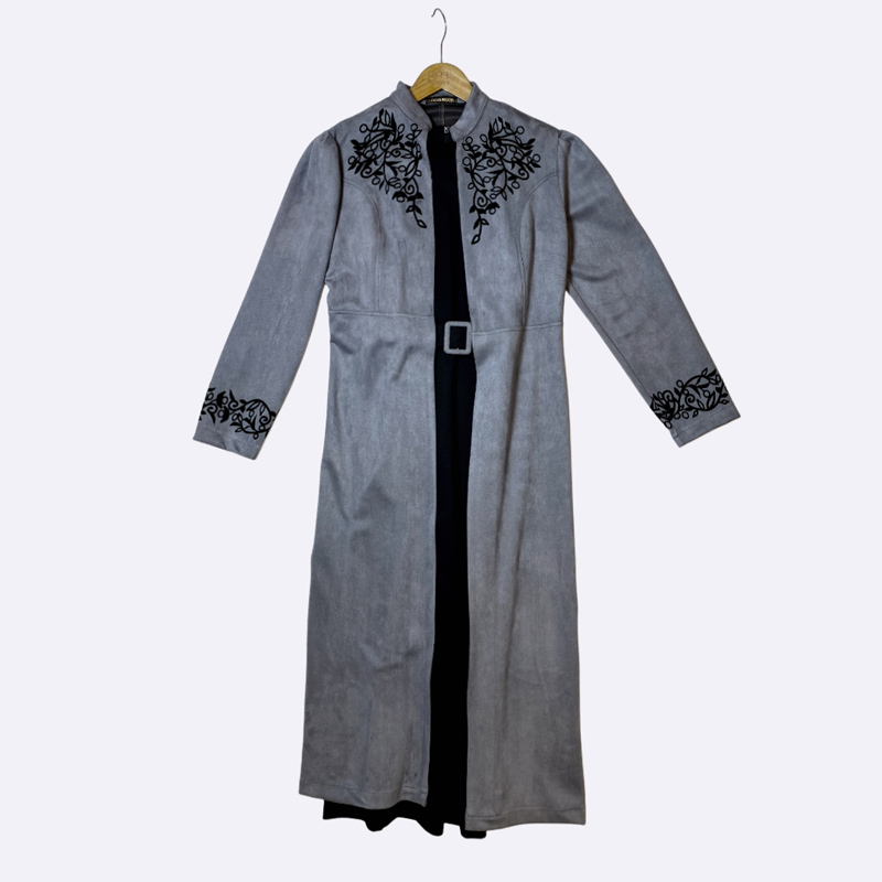 Women's Long Two-Piece Suede-Look Twin Set (Cardigan & Dress)