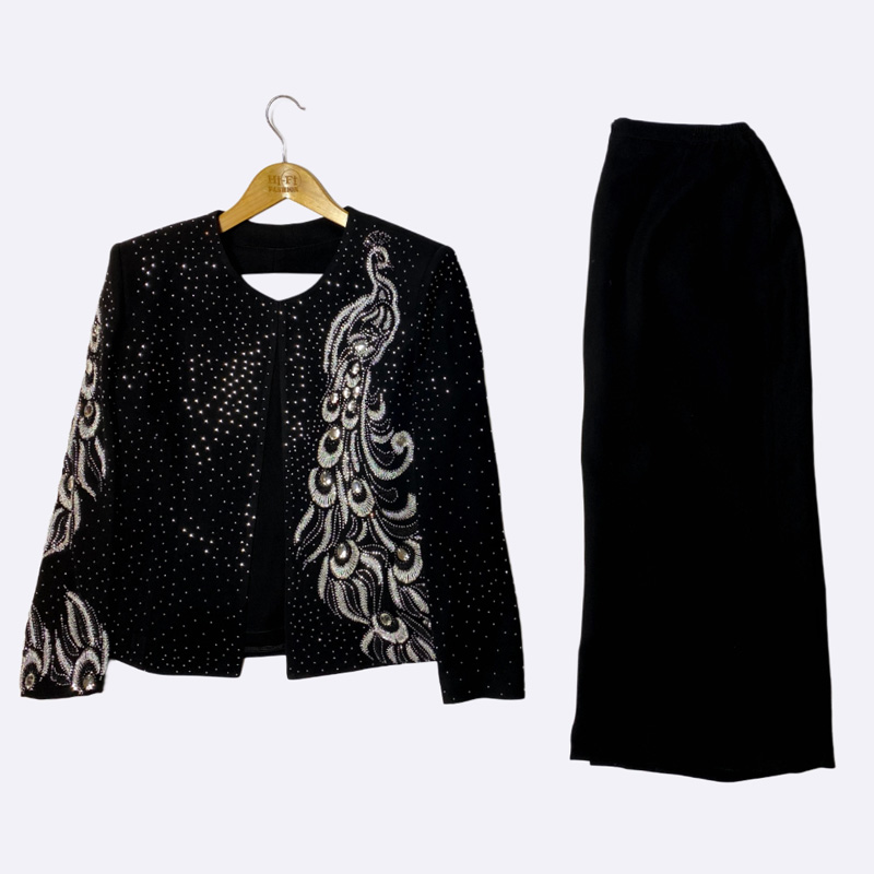 Embellished Peacock Design Evening Set