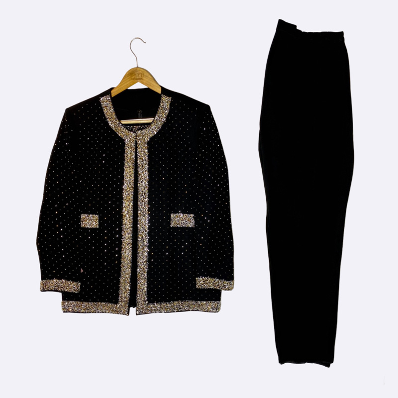 Classic Embellished Two-Piece Pants Set