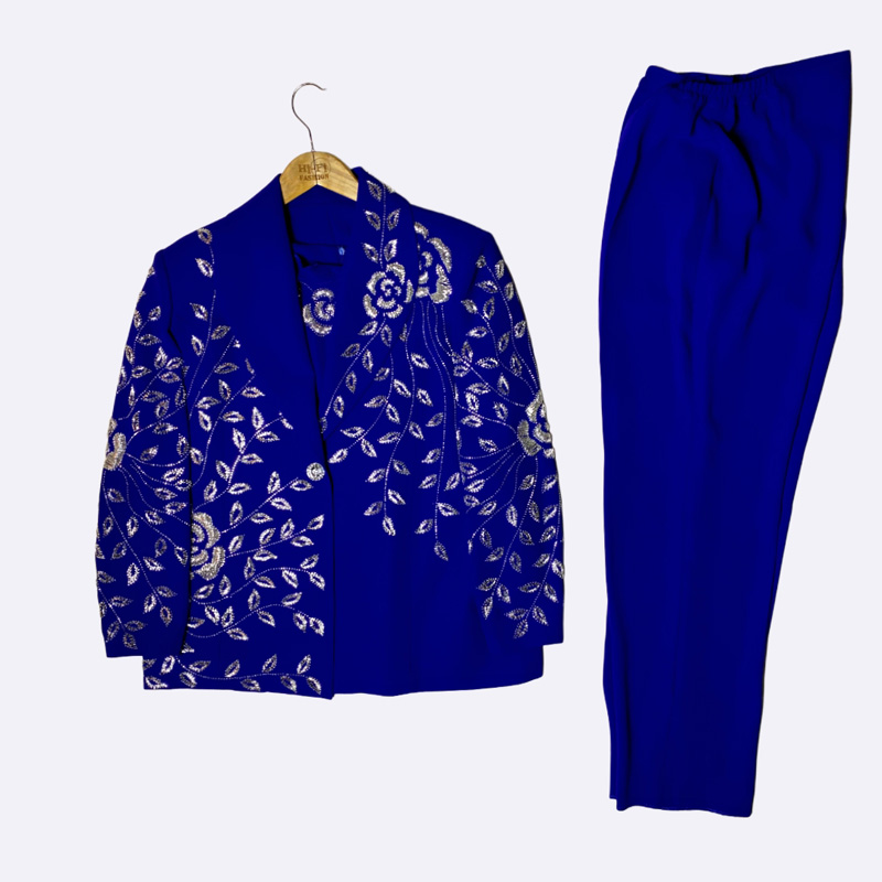 Embroidered Floral Two-Piece Pants Set