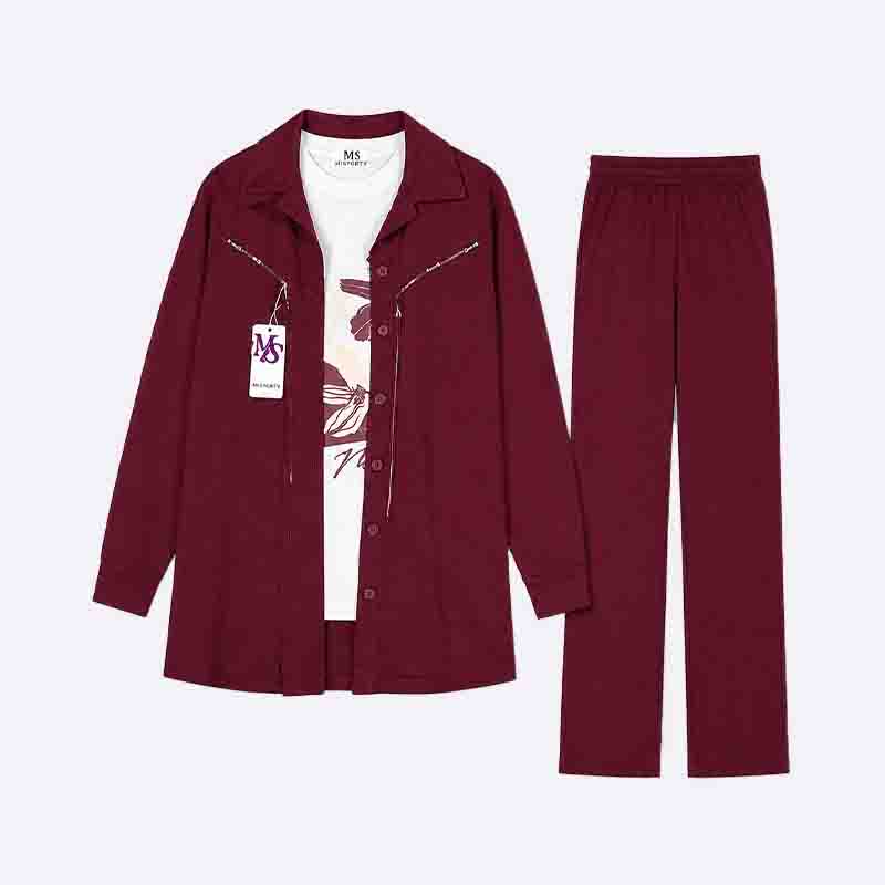 Women’s 3-Piece Casual Tracksuit Set with Shirt Jacket