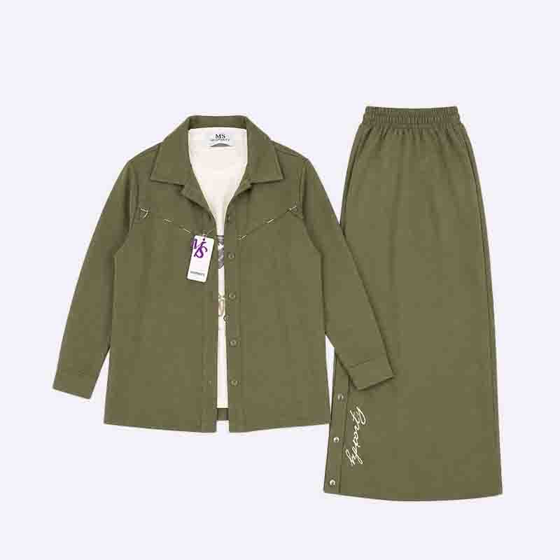 Women’s 3-Piece Casual Skirt Set with Shirt Jacket