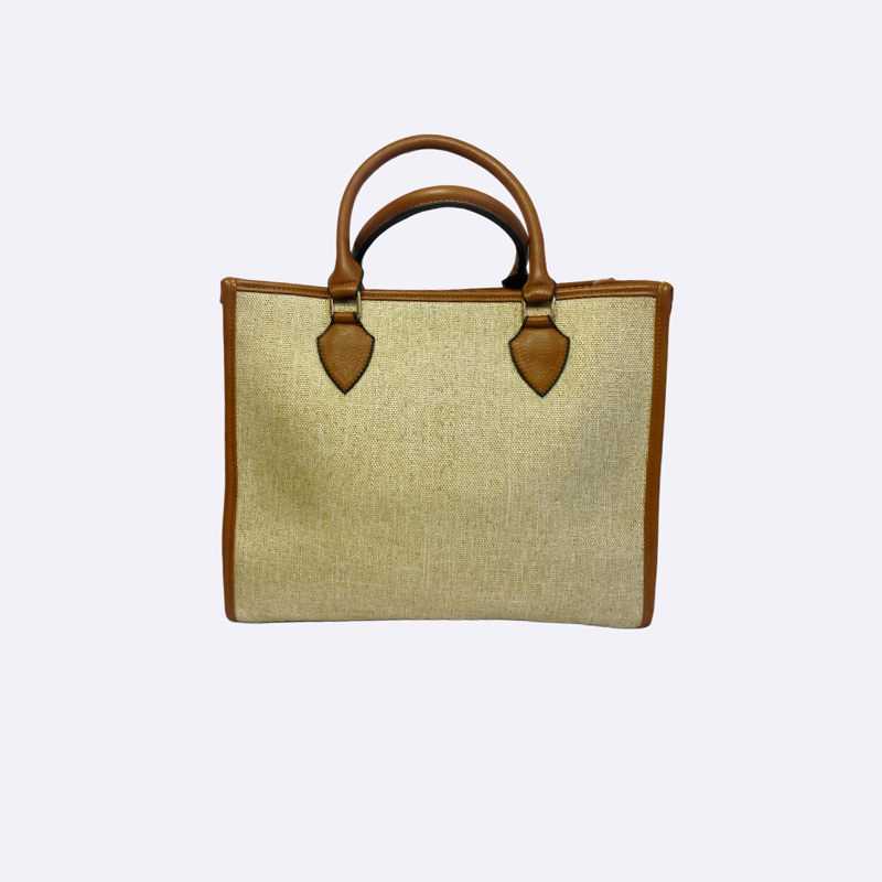 Fendi Style Canvas and Leather Trim Tote with Pouch