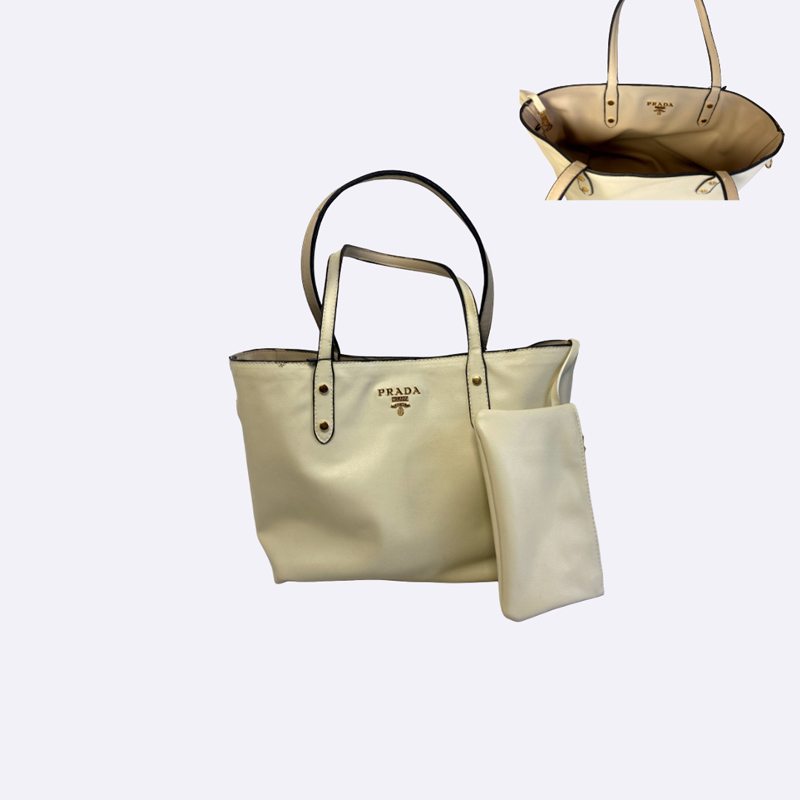Prada Style Reversible Tote with Pouch