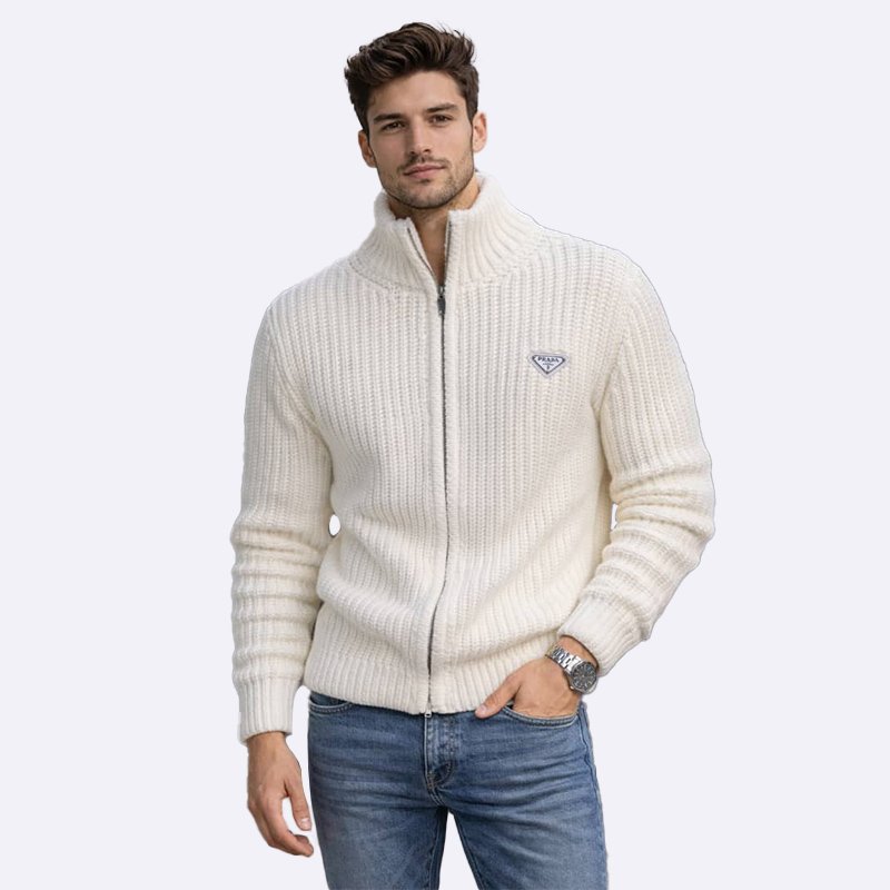Prada Men's Ribbed Knit Zip-Up Cardigan