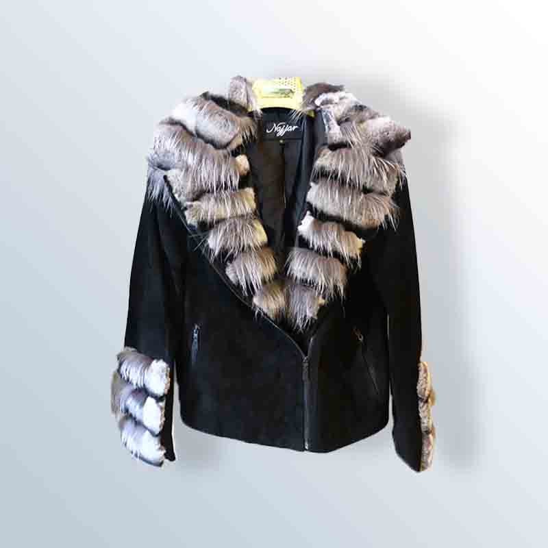 Fox fur leather jacket