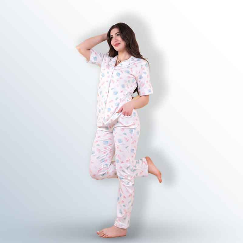 Women's printed button cotton pajamas