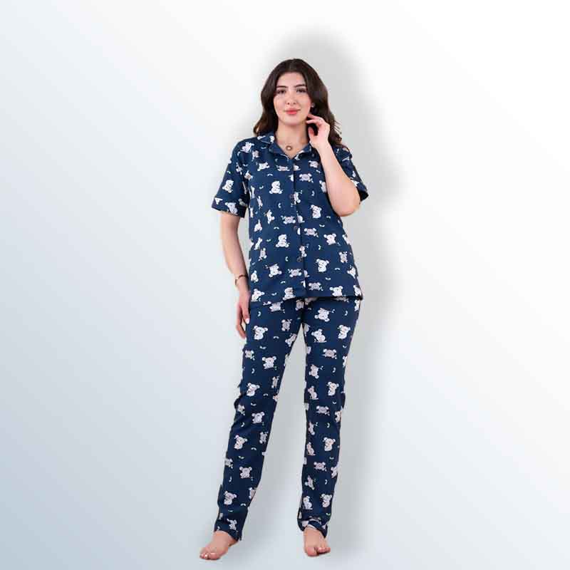 Women's printed button cotton pajamas