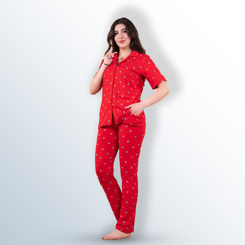 Women's printed button cotton pajamas