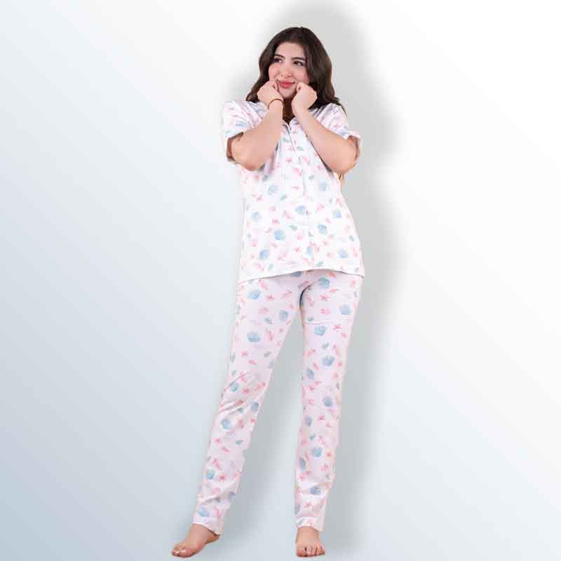 Women's printed button cotton pajamas